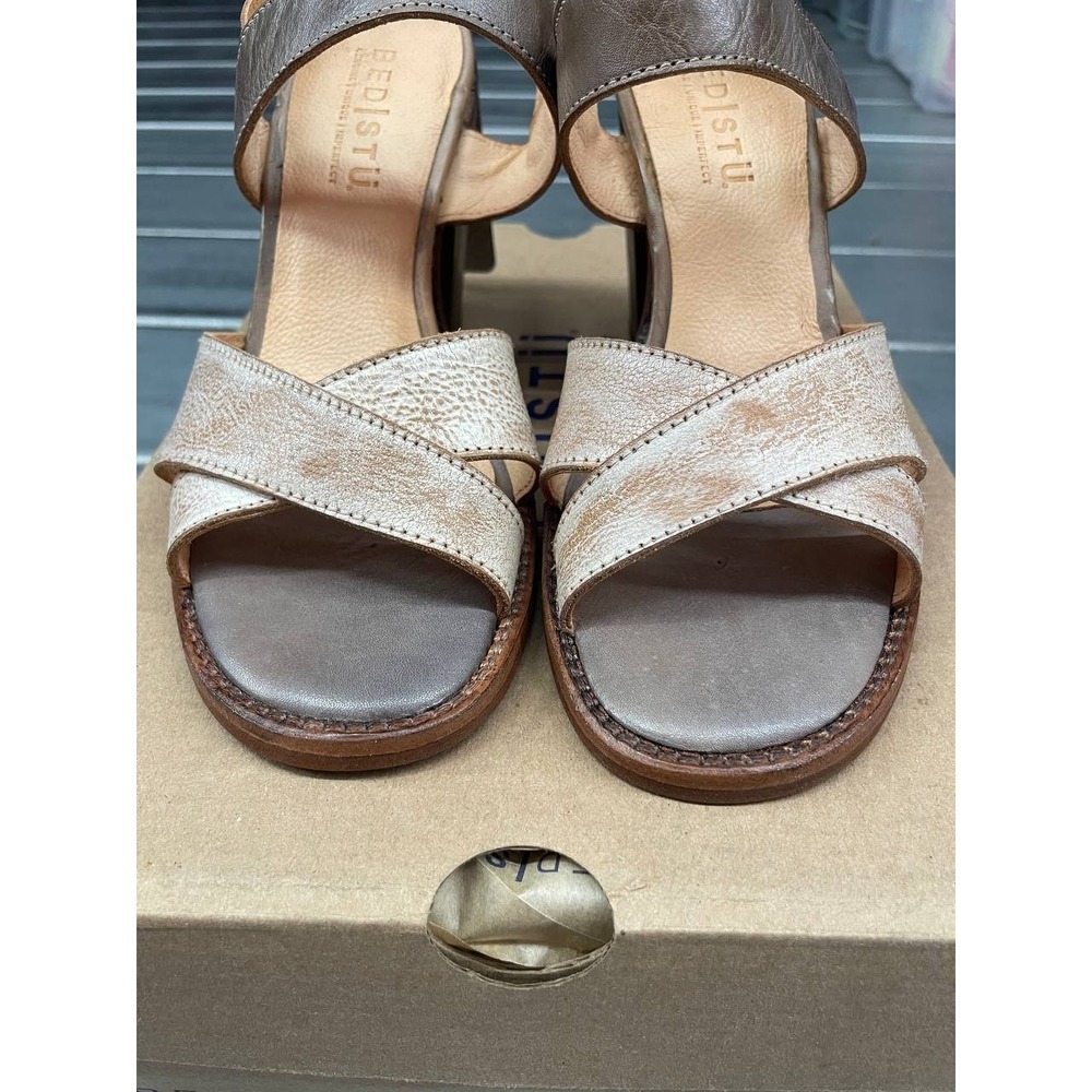 Bed Stu Rustic Sandals Womens 6 Gray Leather Hook & Loop Strap Heels Shoes - Picture 4 of 12